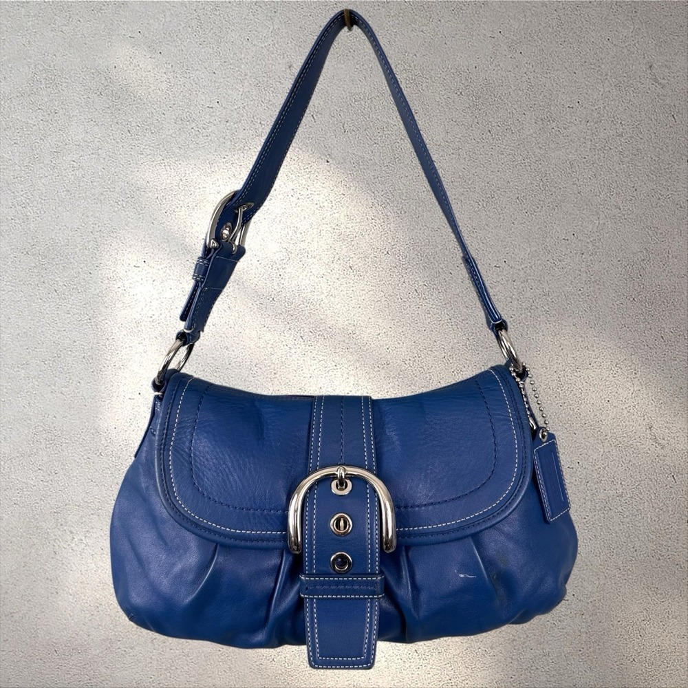 Coach F15204 Vintage Cobalt Blue Soho Flap Y2K Leather w/Buckle‎ Shoulder Bag